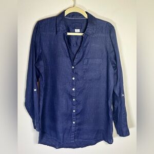 Sigrid Olsen 100% Linen Blue Button  Shirt Size M